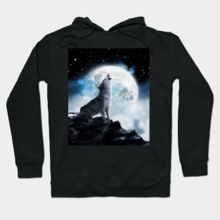 Cosmic Space Wolf Wolves Howling At Moon Hoodie